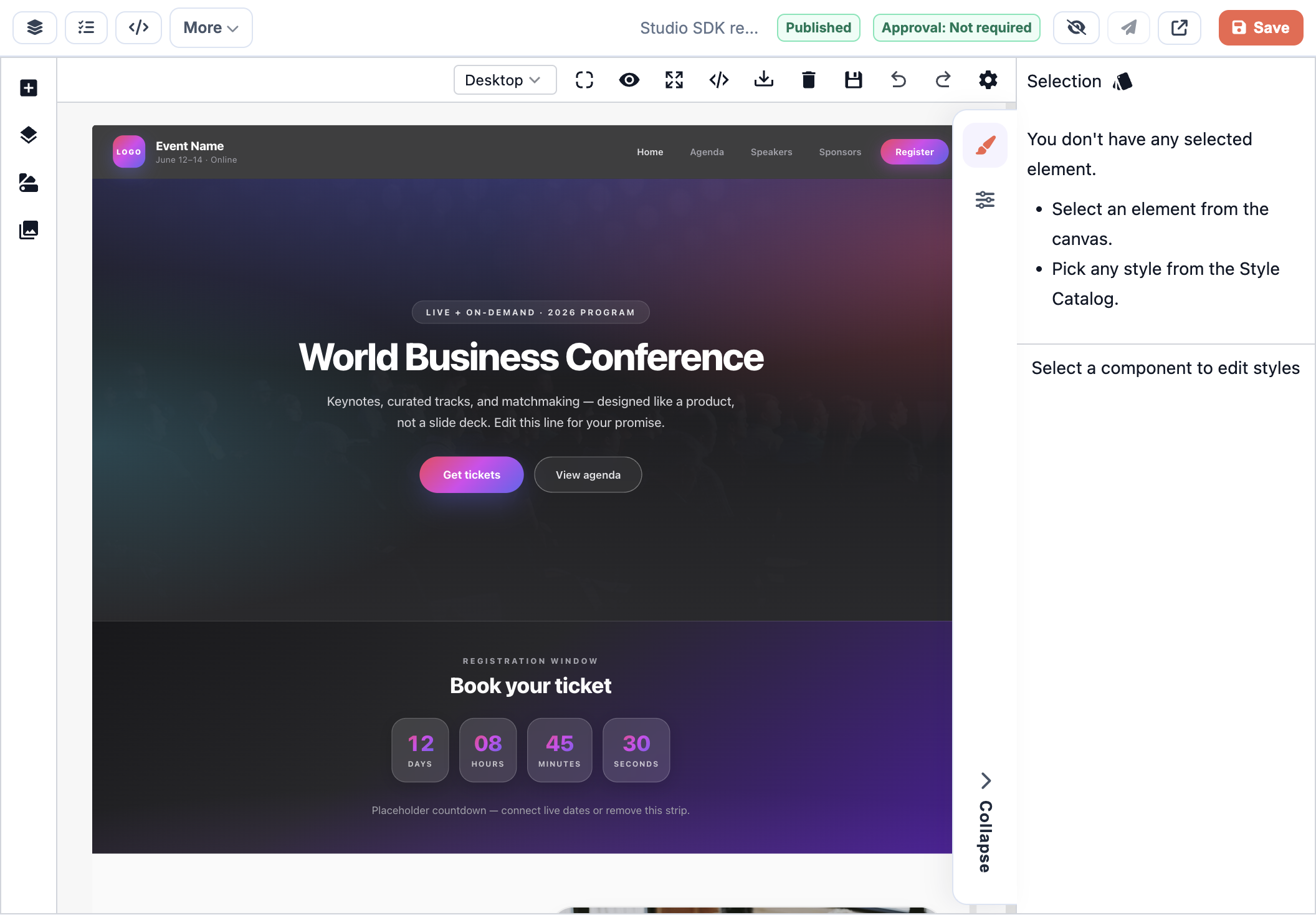 VIDE registration and CRM connection screens